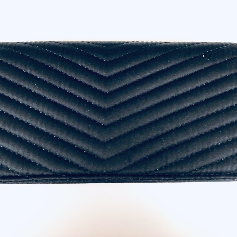 EVENING CLUTCH BAG - BLACK SATIN, QUILTED